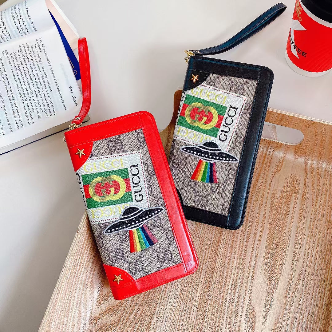 Embroidered lanyard leather phone case