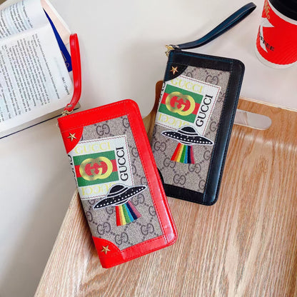 Embroidered lanyard leather phone case