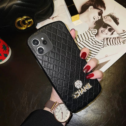 Diamond-studded leather phone case