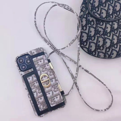 Gold thread embroidery messenger bracket phone case for iPhone