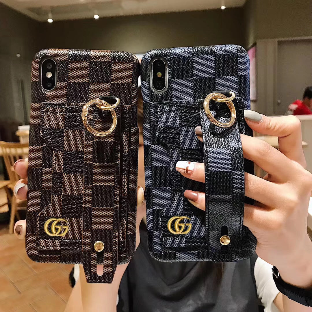 Leather card bag wrist strap phone case