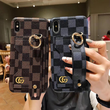 Leather card bag wrist strap phone case