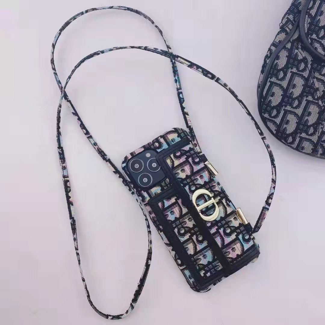 Gold thread embroidery messenger bracket phone case for iPhone