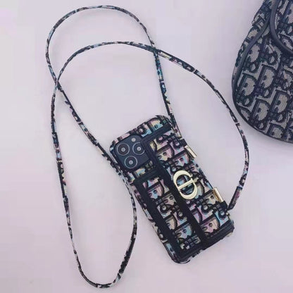 Gold thread embroidery messenger bracket phone case for iPhone
