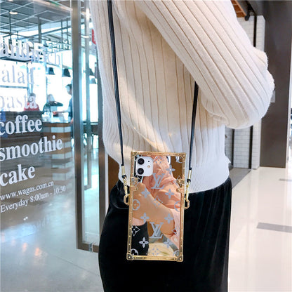 Slanted back lanyard square mirror phone case