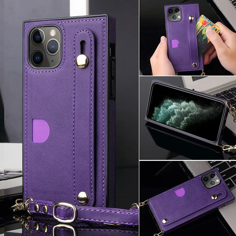 Wallet card lanyard phone case
