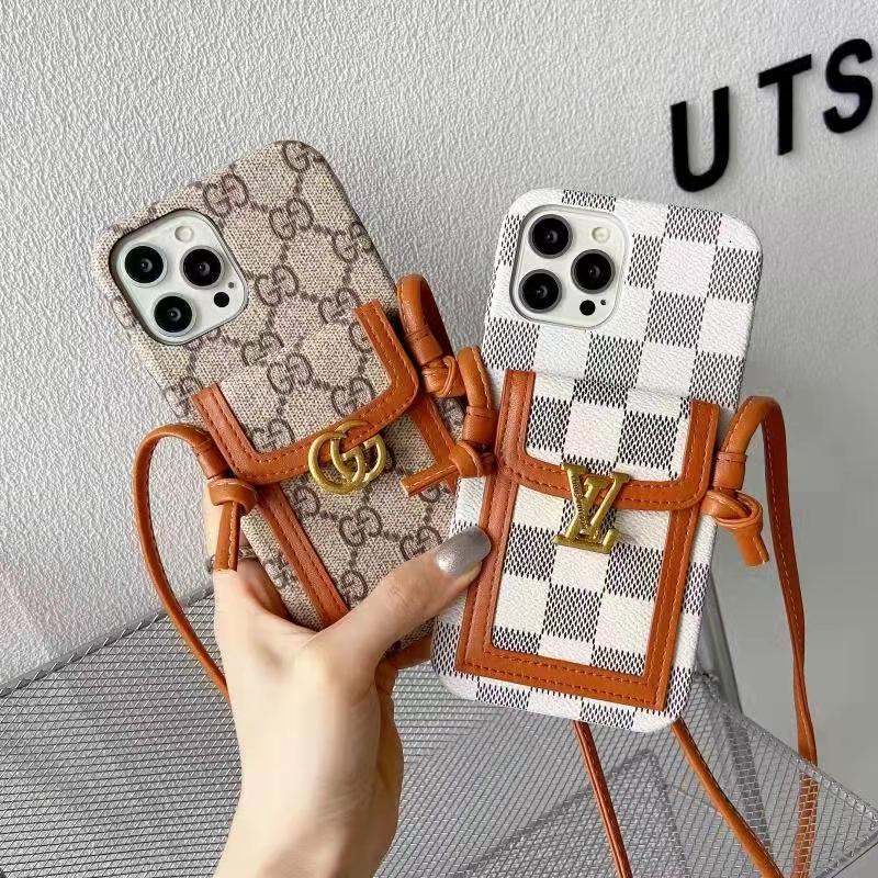 Luxury letter printing  leather card crossbody phone case for iphone