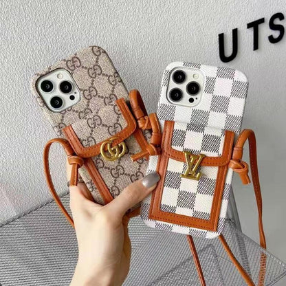 Luxury letter printing  leather card crossbody phone case for iphone