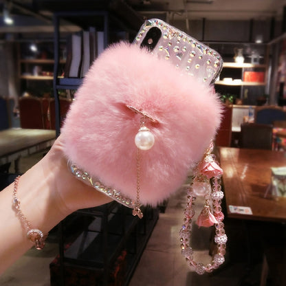 Rabbit hair rhinestone phone case