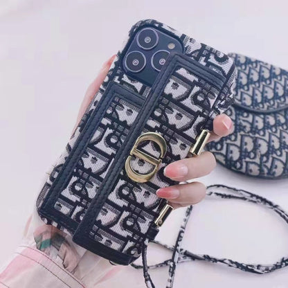 Gold thread embroidery messenger bracket phone case for iPhone