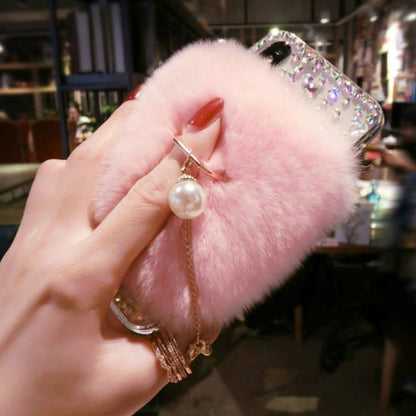 Rabbit hair rhinestone phone case for Samsung