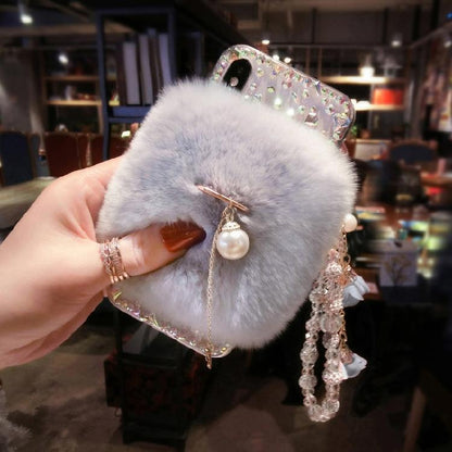 Rabbit hair rhinestone phone case for Samsung