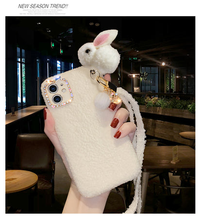 Rhinestone Plush rabbit phone case