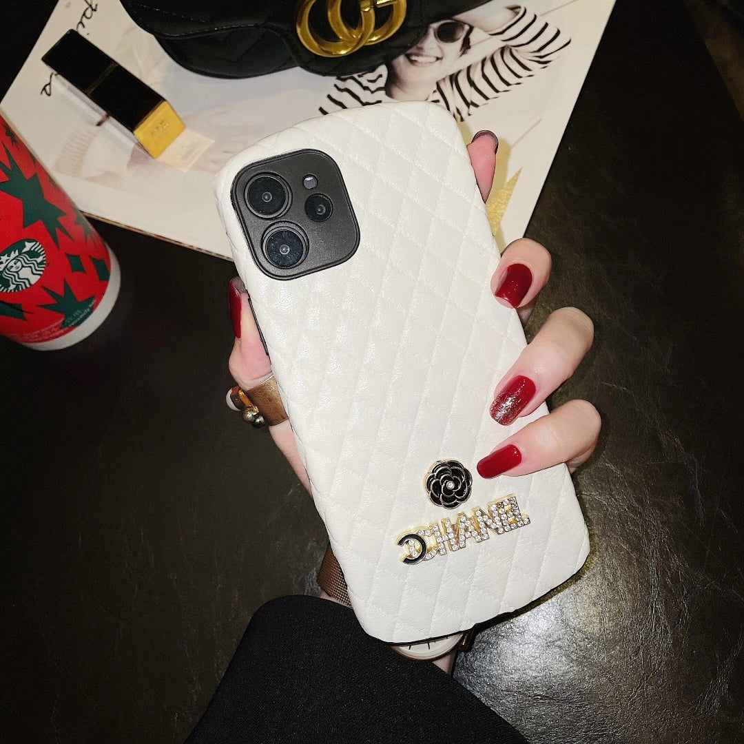 Diamond-studded leather phone case