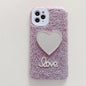 Love heart mirror plush phone case