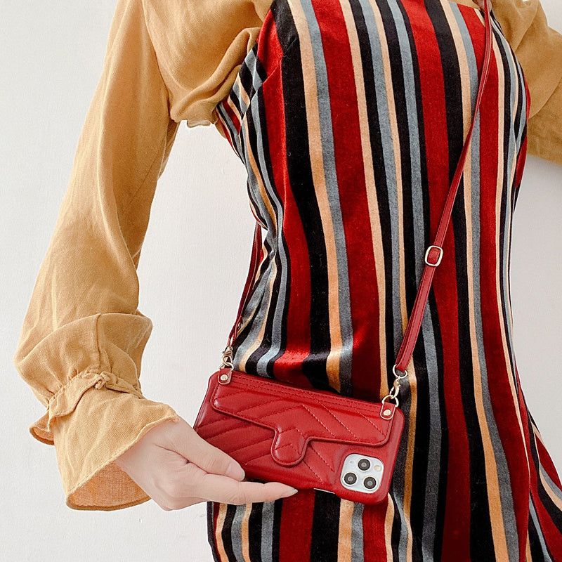 High-end leather hanging bag phone case