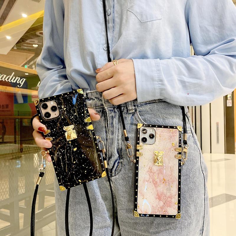 Marble square lanyard phone case for Samsung