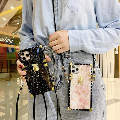 Marble square lanyard phone case for Samsung