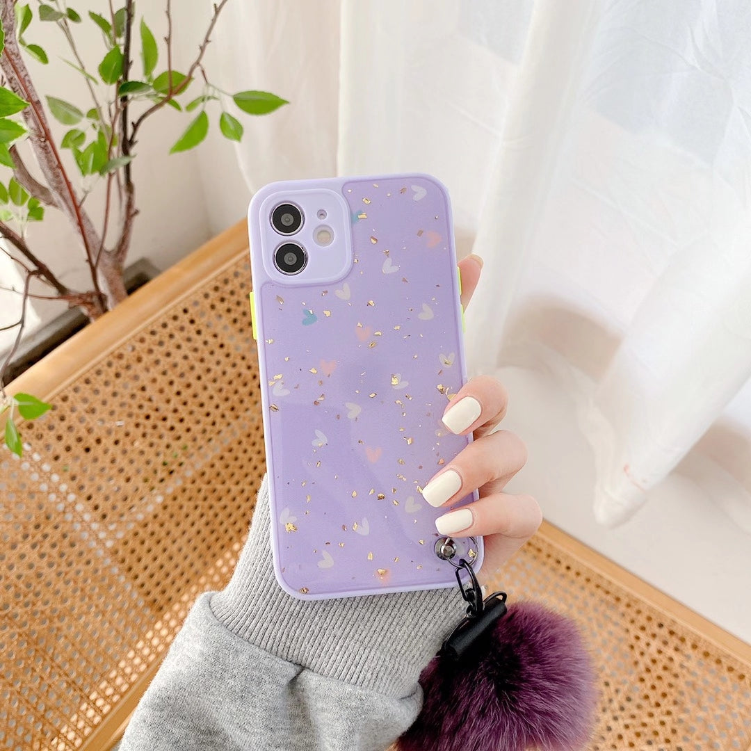 Gold foil love hair ball phone case