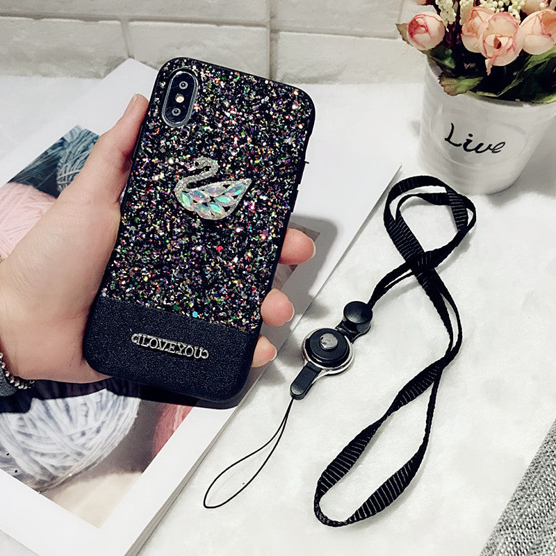 Swan Glitter Lanyard Phone Case