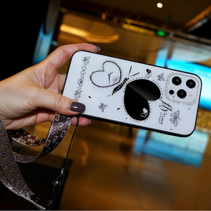 Love heart mirror lanyard phone case