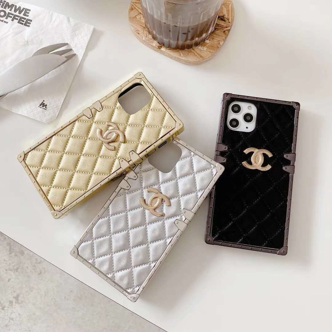 Square check leather phone case