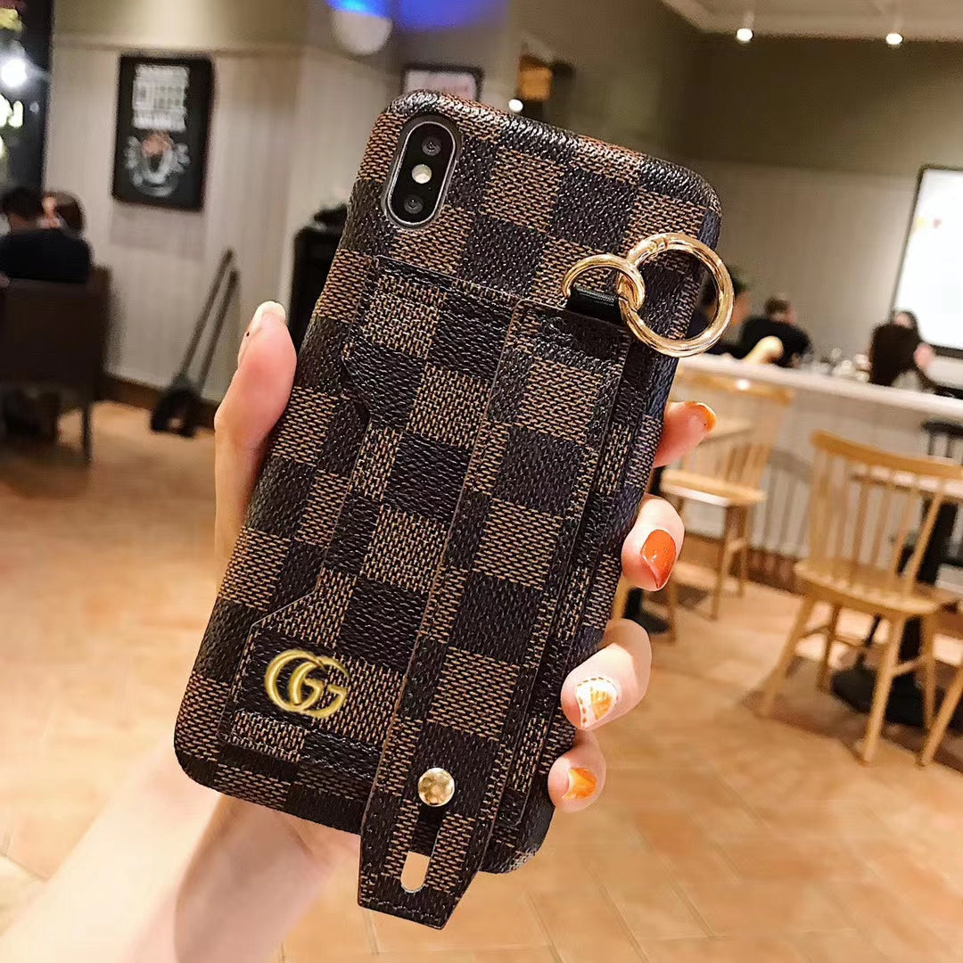 Leather card bag wrist strap phone case