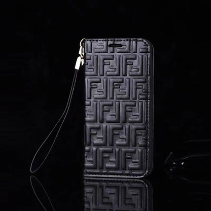 Leather card holder lanyard phone case