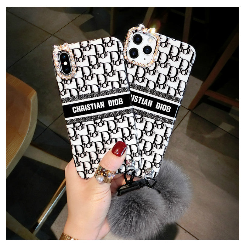 Luxury letter hair ball lanyard phone case
