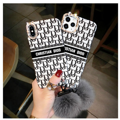 Luxury letter hair ball lanyard phone case