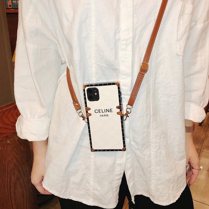 Leather lanyard  square phone case