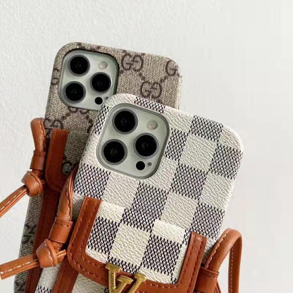 Luxury letter printing  leather card crossbody phone case for iphone