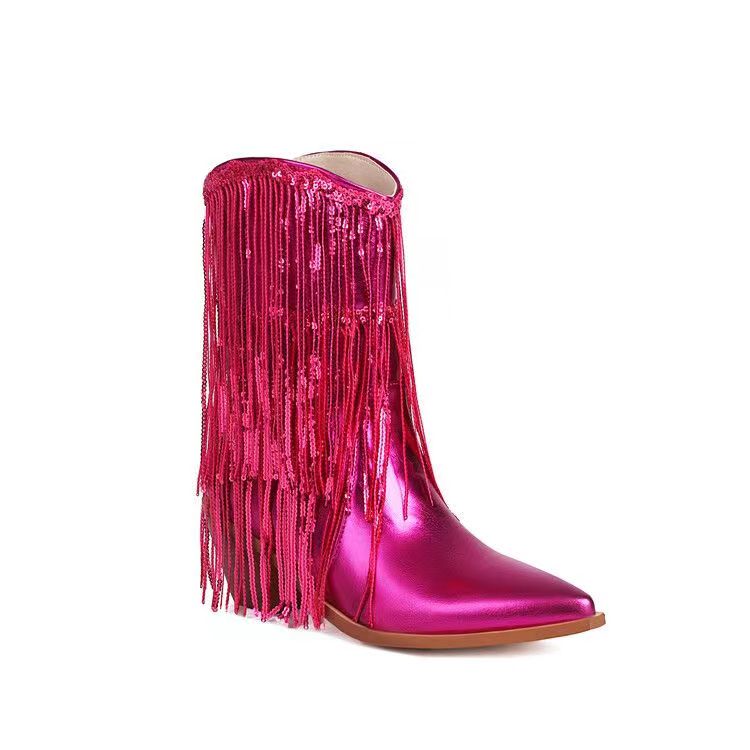 New Fashion Pointed tassel sequins short boots