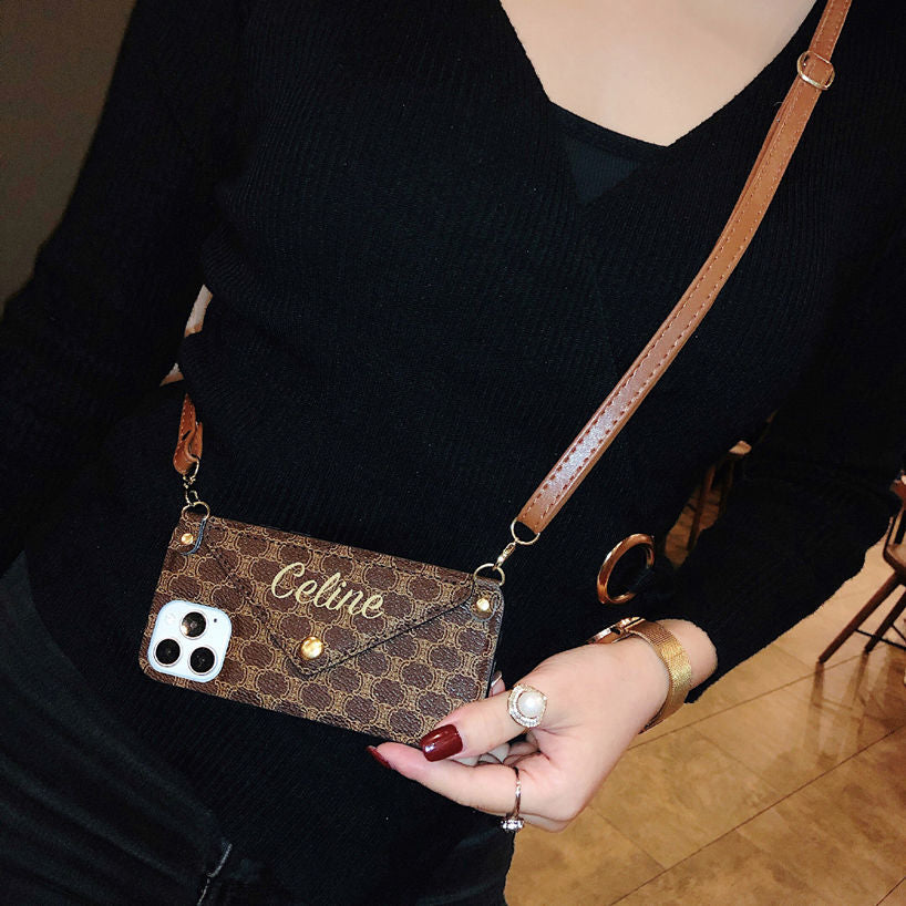 Oblique back lanyard card phone case