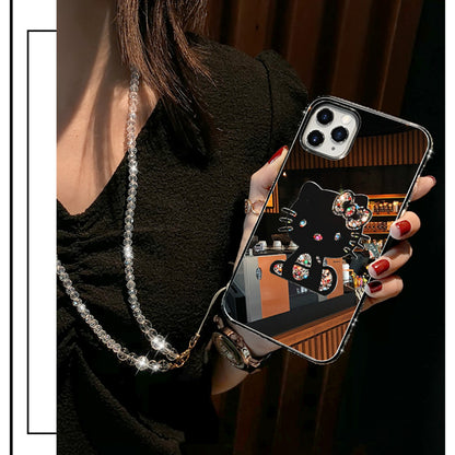Rhinestone mirror lanyard phone case