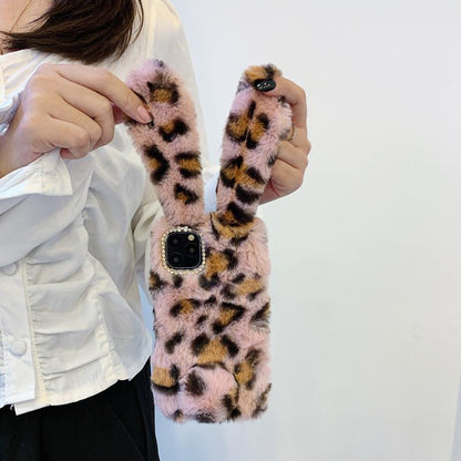 Leopard rabbit plush phone case for samsung