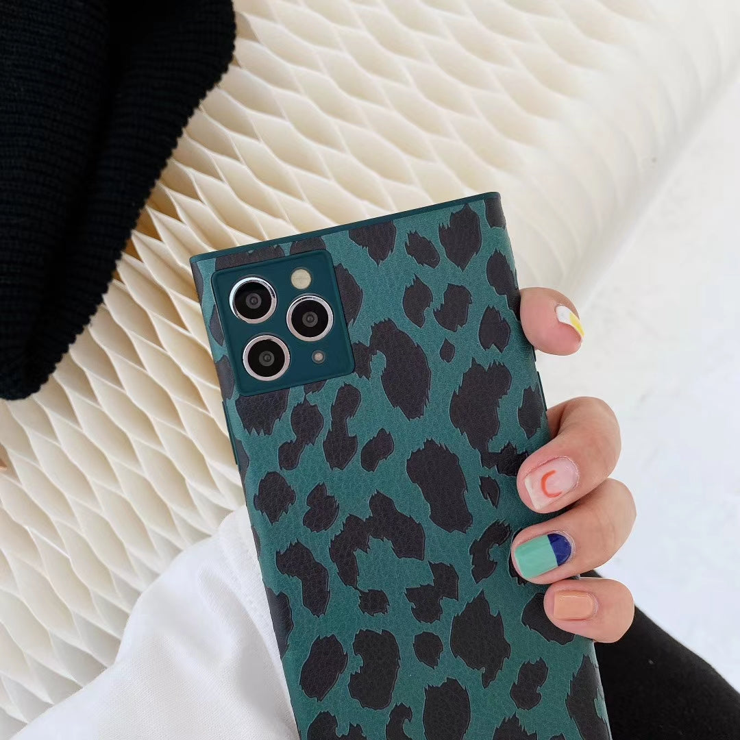 Leather Leopard Square Phone Case