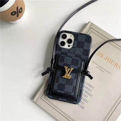 Luxury letter printing  leather card crossbody phone case for iphone