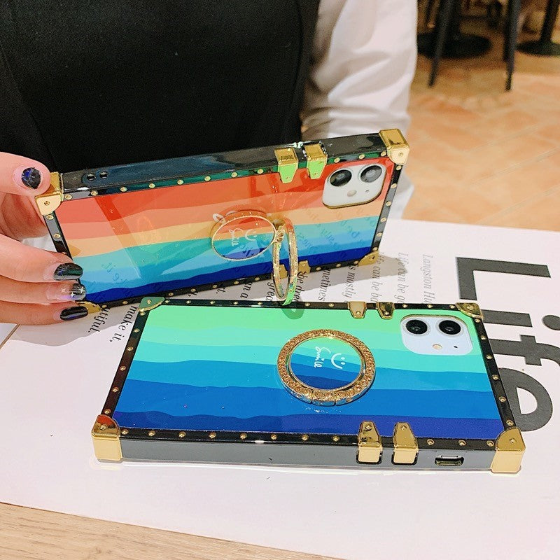 Rainbow smiley square phone case for iphone