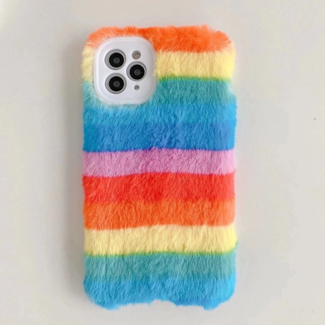 Rainbow color plush phone case