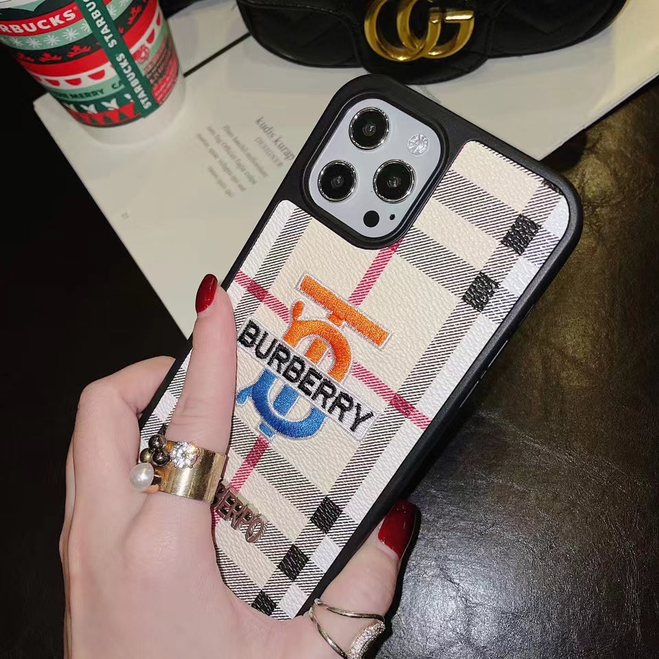 Fashion embroidery Plaid phone case