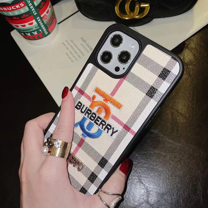 Fashion embroidery Plaid phone case