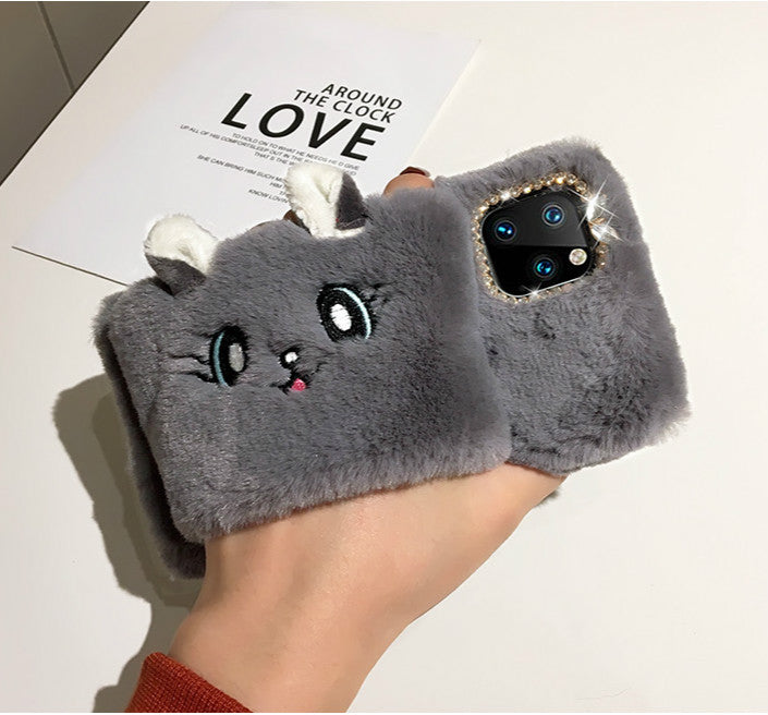 Cat gloves plush phone case
