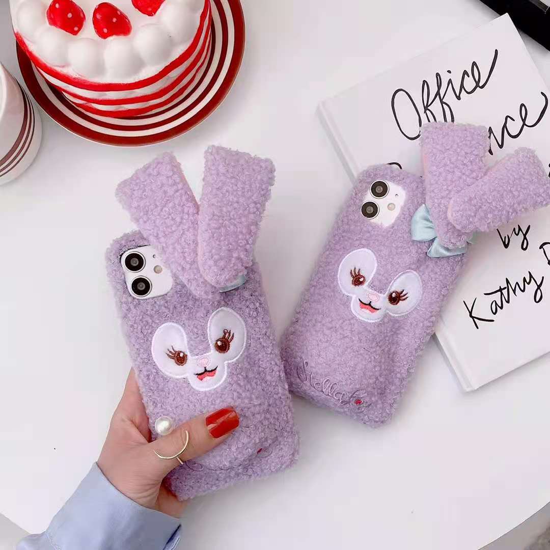 Rabbit moving ears plush phone case