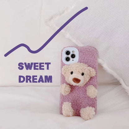 Three-dimensional bear plush phone case
