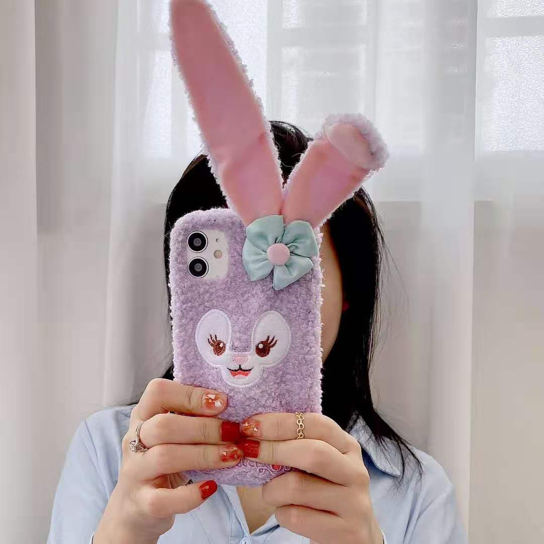 Rabbit moving ears plush phone case