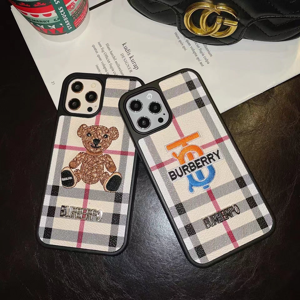 Fashion embroidery Plaid phone case