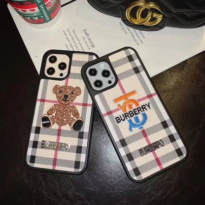 Fashion embroidery Plaid phone case