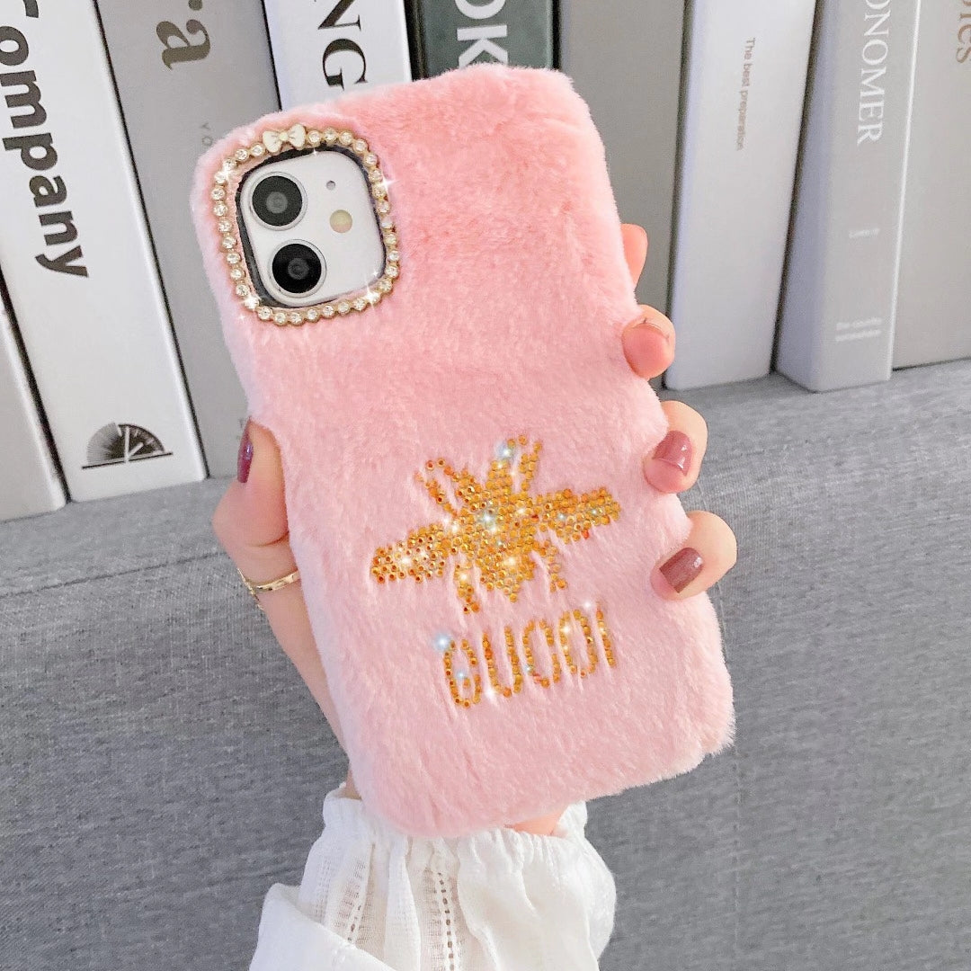 Rhinestone Bee Plush Phone Case