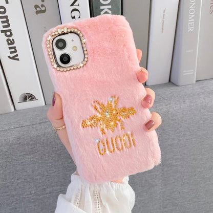 Rhinestone Bee Plush Phone Case